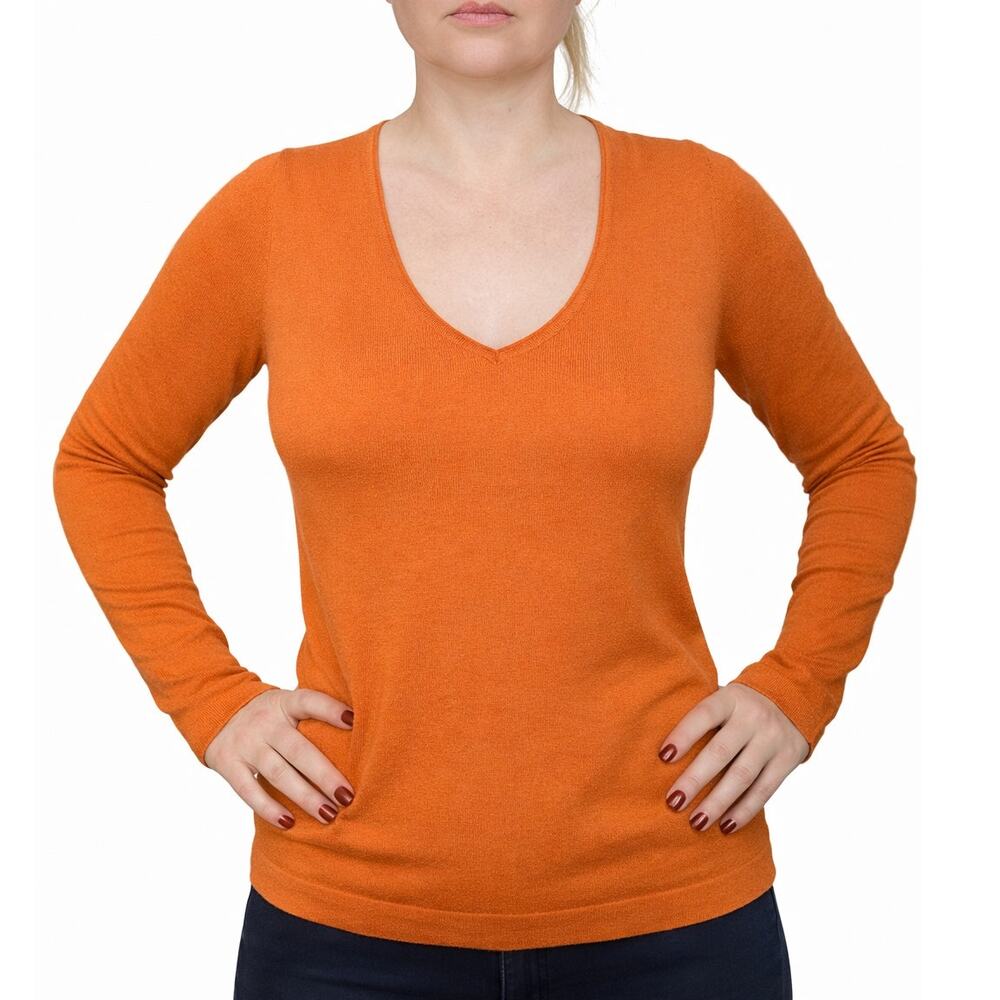 Boss Hugo Boss Womens Orange Long Sleeve V-Neck Pullover Sweater Size Large